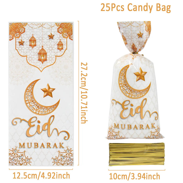 25/50/100pcs Eid Mubarak Gift Packing Bags Plastic Cookie Candy Bags Kareem Ramadan Decor 2024 Islamic Muslim Party Supplies