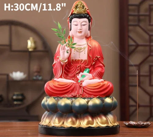 30CM/11.8"(H) Home worship of Guanyin Buddha Temple Handmade resin Guanyin Bodhisattva household ornaments Nanhai Guanyin God