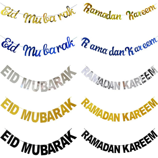 EID Mubarak Banner Ramadan Kareem Banner Party Decorations Supplies Star Moon Hanging Ornament Umrah Mubarak Decoration for Home