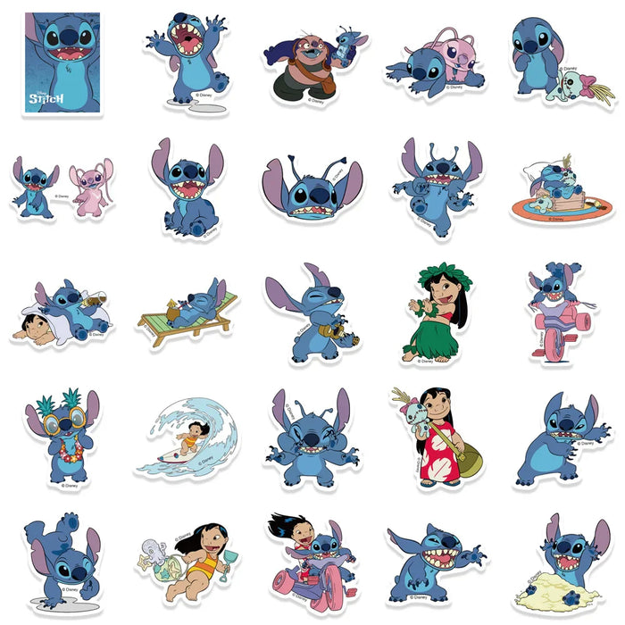 51PCS Cute Cartoon Lilo & Stitch Stickers DIY Diary Laptop Luggage Skateboard Graffiti Decals Fun Classic Toy