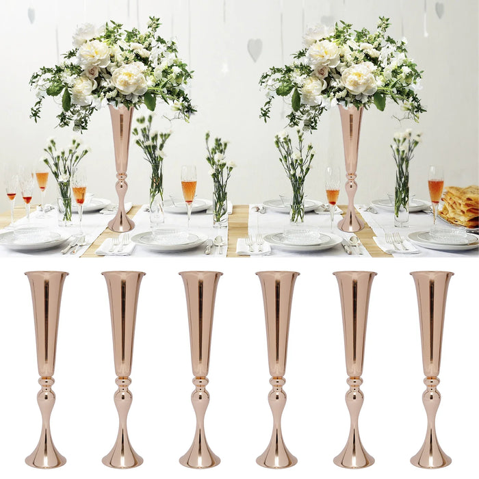 6Pcs Metal Trumpet Vases Desktop Metal Large and Tall Vases Flower Holder Gold Metal Flower Luxury Decoration Vase Centerpiece