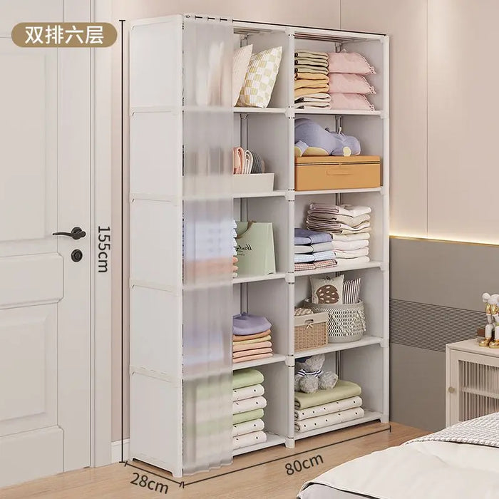 Dustproof Wardrobe Simple Assembly DIY Storage Wardrobe Bedroom Open Storage Cabinet Household Foldable Multi-layer Wardrobe