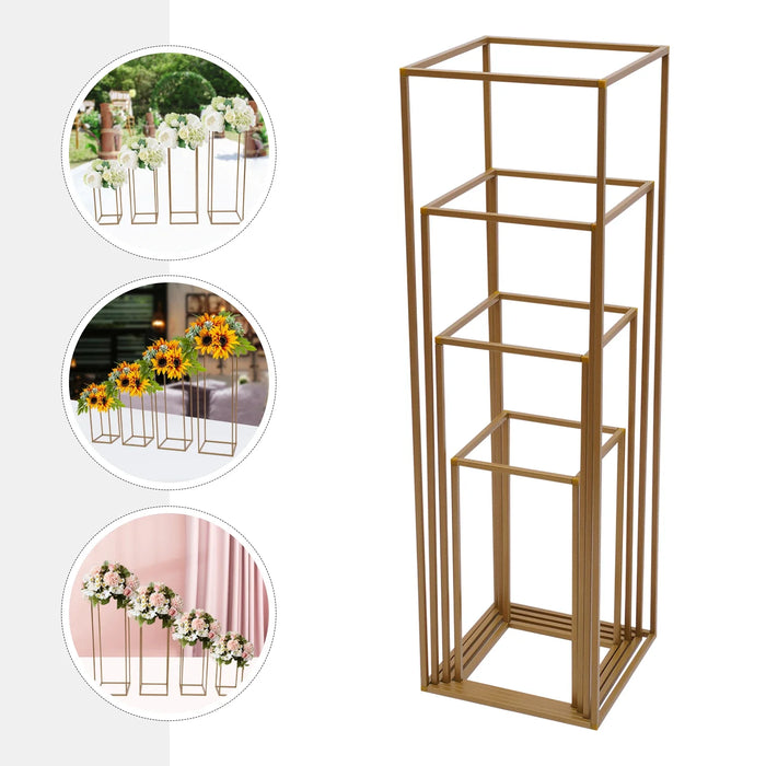 4Pcs Metal Geometric Column Flower Rack 15.74/23.62/31.49/39.37inch Tall Gold Wedding Flower Stand for Wedding Party Decor