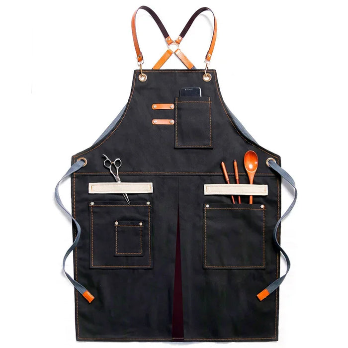 Adjustable Neckband Waistline Denim Apron Convenient Front Pocket Foldable Soft Wear-resistant Overalls for Home Kitchen Garden