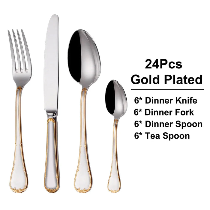 24/30 Pieces Gold Cutlery Set Complete Stainless Steel Tableaware Mirror Dinner Set Sliveware Knife Fork Spoon Kitchen Untensils