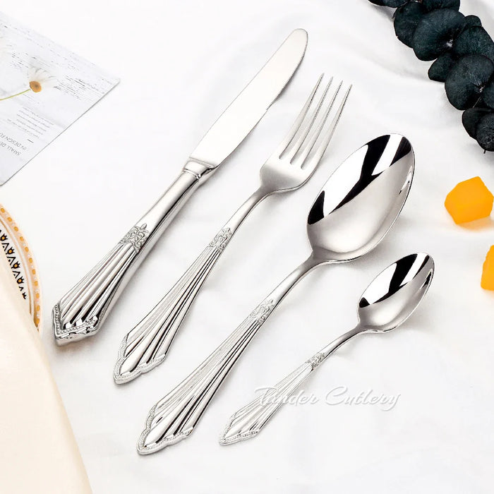 8/12/16/20/24Pcs Gold Plated Cutlery Stainless Steel Tableware Luxury Dinner Set Sliver Knife Fork Spoon Mirror Kitchen Utensils