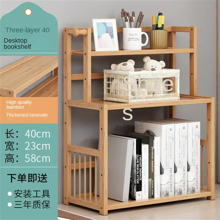 3-tier Wooden Bookshelf Office Student Stationery Organizer Magazine Holder Home Sundries Storage Shelves Kitchen Seasoning Rack