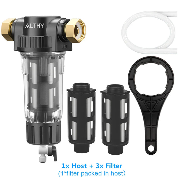 ALTHY Pre filter Whole House Spin Down Sediment Water Filter Central Prefilter Purifier System Backwash Stainless Steel Mesh