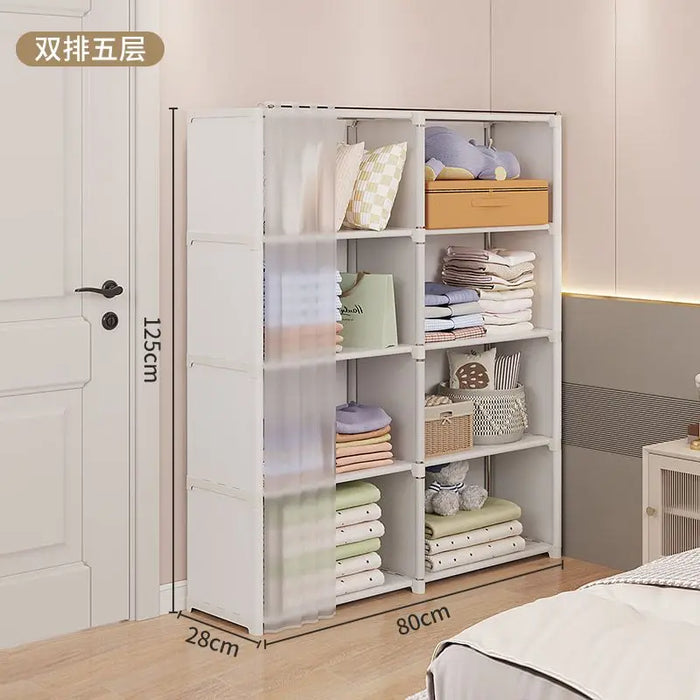 Dustproof Wardrobe Simple Assembly DIY Storage Wardrobe Bedroom Open Storage Cabinet Household Foldable Multi-layer Wardrobe