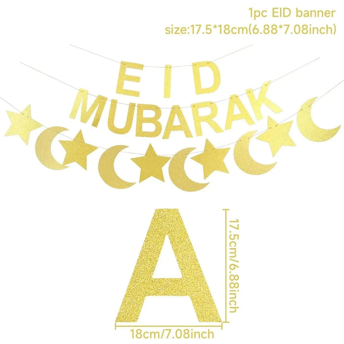 Eid Mubarak Plates Banner Balloon Tableware Ramadan Decoration 2024 Ramadan Kareem Islamic Muslim Party Decor Eid Al Adha Gifts