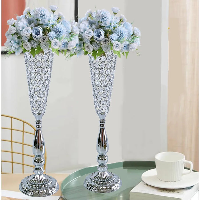 2Pcs/lot Metal Flower Vase, Crystal Flower Arrangement Stand for Wedding Centerpieces for Table,Restaurant Hotel Decorations