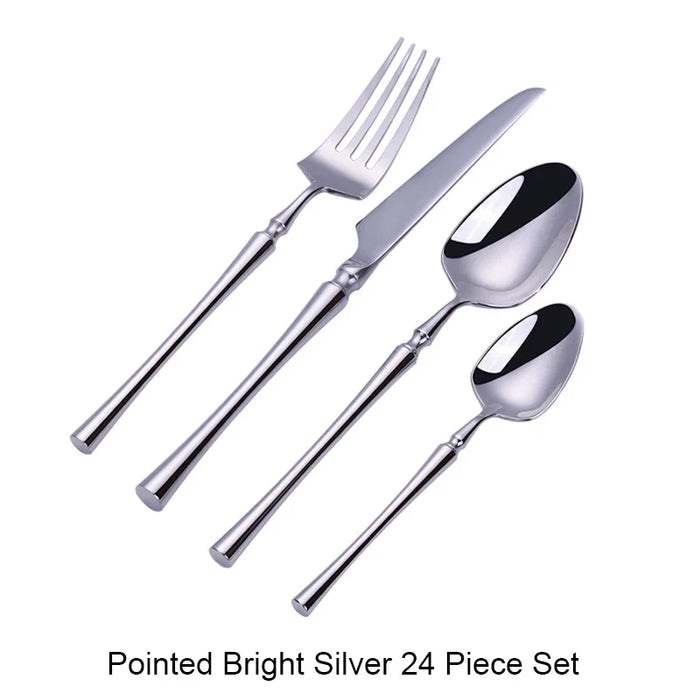 24 Pcs Mirror Matte Stainless Steel Black Gold Silver Cutlery Dinnerware Tableware Knife Spoon Fork Flatware Set Dishwasher Safe