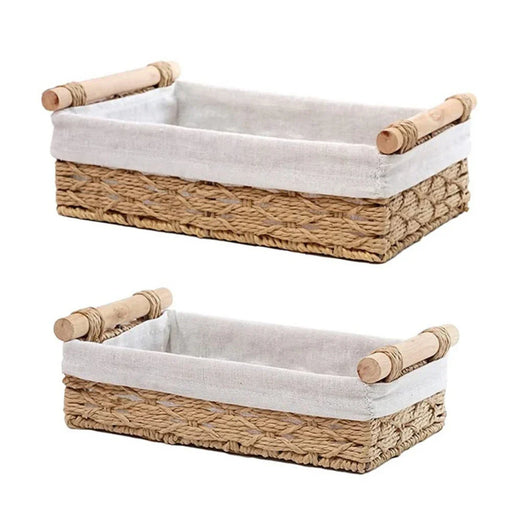 2Pieces Macrame Storage Basket Boho Home Decor Organizer Tray with Handle for Kitchen Bathroom Countertop Toilet Paper Basket