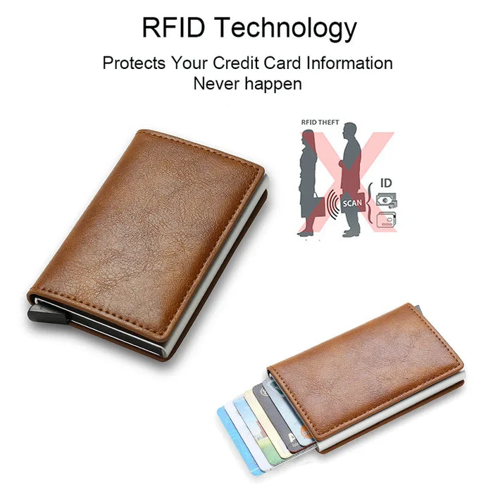 Carbon Fiber Credit Card Holder Wallets Men Brand Rfid Black Magic Trifold Leather Slim Mini Wallet Small Money Bag Male Purses