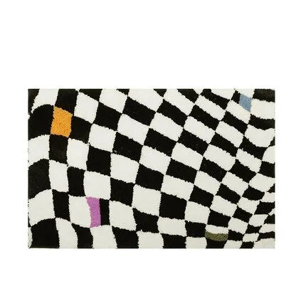 Retro Chessboard Plaid Bath Mats Fluffy Grids, Checkerboard Mat for Bathroom