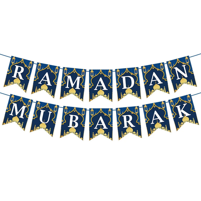 EID Mubarak Banner Ramadan Kareem Banner Party Decorations Supplies Star Moon Hanging Ornament Umrah Mubarak Decoration for Home