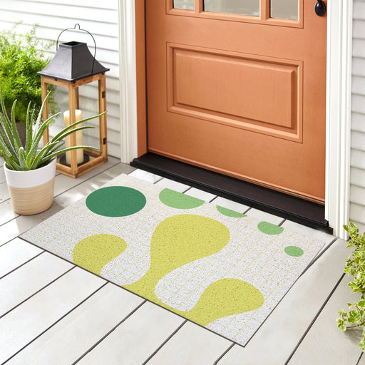 Yellow Green Wave and Dots Door Mat