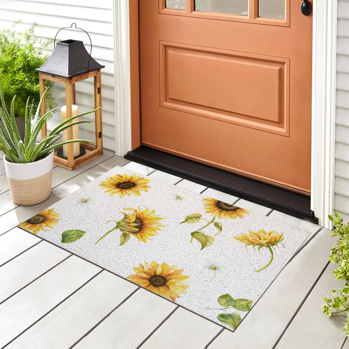 White Ground Sun Flower Door Mat