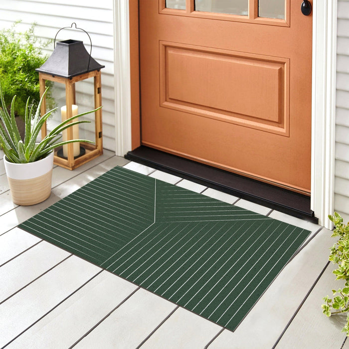 White Line Green Ground Door Mat