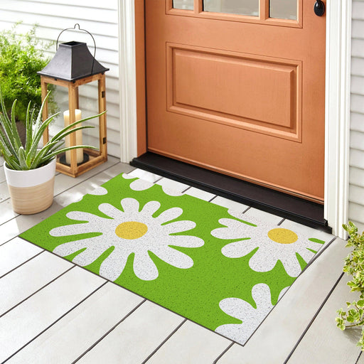 Feblilac Green Background Irregular Daisy PVC Coil Door Mat @Frank’s design