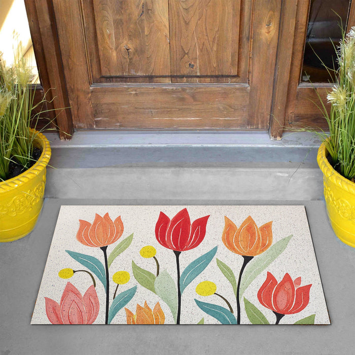 Feblilac Tulips Off-white Background PVC Coil Door Mat