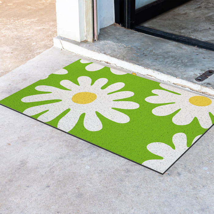 Feblilac Green Background Irregular Daisy PVC Coil Door Mat @Frank’s design