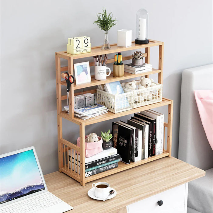 3-tier Wooden Bookshelf Office Student Stationery Organizer Magazine Holder Home Sundries Storage Shelves Kitchen Seasoning Rack