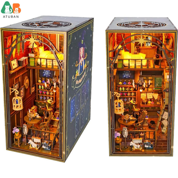 DIY Book Nook Kit, 3D Wooden Puzzle DIY Miniature House Kit for Bookshelf Insert Decoration, Magic Book House Stand Bookshelf