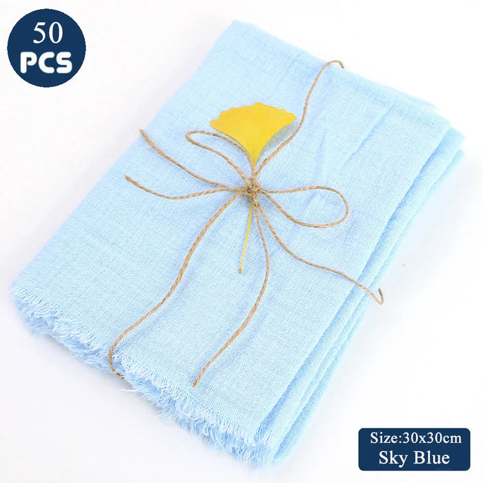 50PCS Cloth Napkins 30X30CM Gauze Crepe Cotton Fabric Dinner Serving Tableware Durable Tea Towel Kitchen Wedding Easter Ramadan