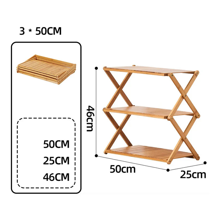 GIANXI Camping Bamboo Shelf Rack Foldable Outdoor 3 Plies 4 Plies Folding Storage Rack portable table Flower Rack Shoe Rack