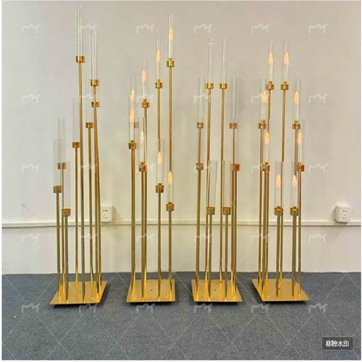 4/5/10pcs 8 Heads Metal Candelabra Candle Holders Road Lead Table Centerpiece Gold Candelabrum Stand Pillar Candlestick wedding