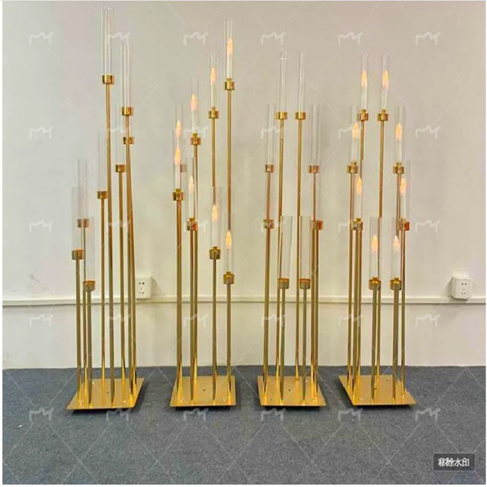 4/5/10pcs 8 Heads Metal Candelabra Candle Holders Road Lead Table Centerpiece Gold Candelabrum Stand Pillar Candlestick wedding