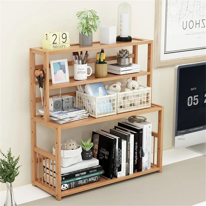 3-tier Wooden Bookshelf Office Student Stationery Organizer Magazine Holder Home Sundries Storage Shelves Kitchen Seasoning Rack