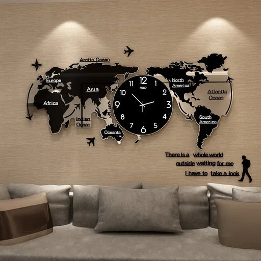 3D Wall Clock DIY Large Map Wall Clocks Moden Design Living Room Decoration Acrylic Digital Mute Watches Office Reloj De Pared