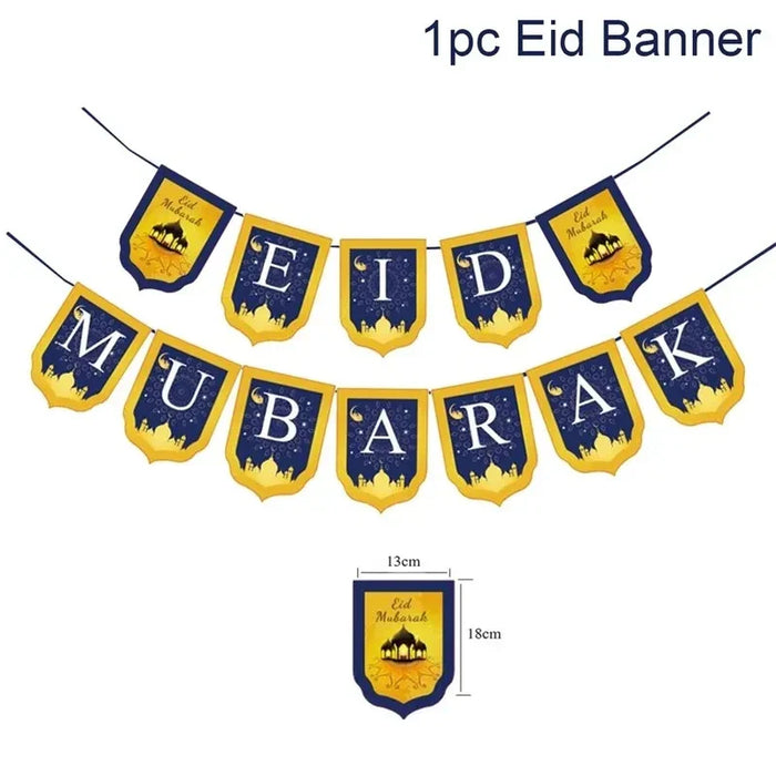 Eid Mubarak Plates Banner Balloon Tableware Ramadan Decoration 2024 Ramadan Kareem Islamic Muslim Party Decor Eid Al Adha Gifts