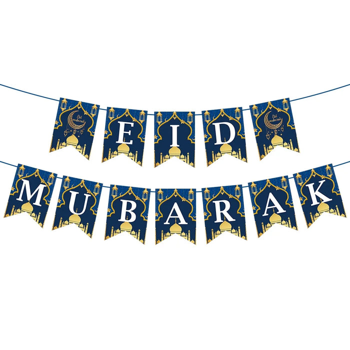 EID Mubarak Banner Ramadan Kareem Banner Party Decorations Supplies Star Moon Hanging Ornament Umrah Mubarak Decoration for Home