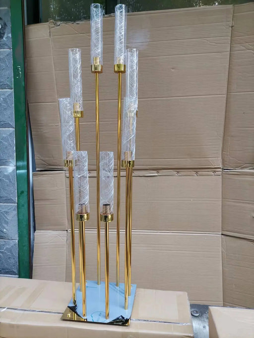 8heads gold acrylic candle holder pillar candles metal stand for wedding stage decoration walkway