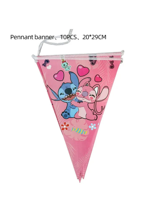 Disney Pink Interstellar Stitch Angel Birthday Party Decoration Flag Pulling Balloon Cake Flag Insertion Spiral Set Supplies