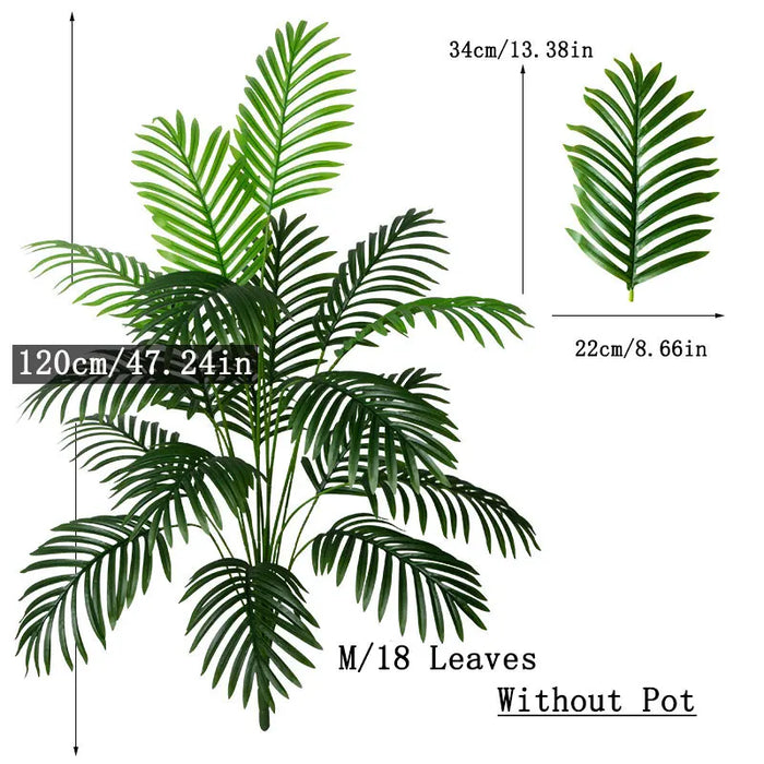 90-120cm Large Fake Palm Tree Artificial Tropical Plants Plastic Monstera Leaves Big Palm Tree Foliage for Home Garden Decor