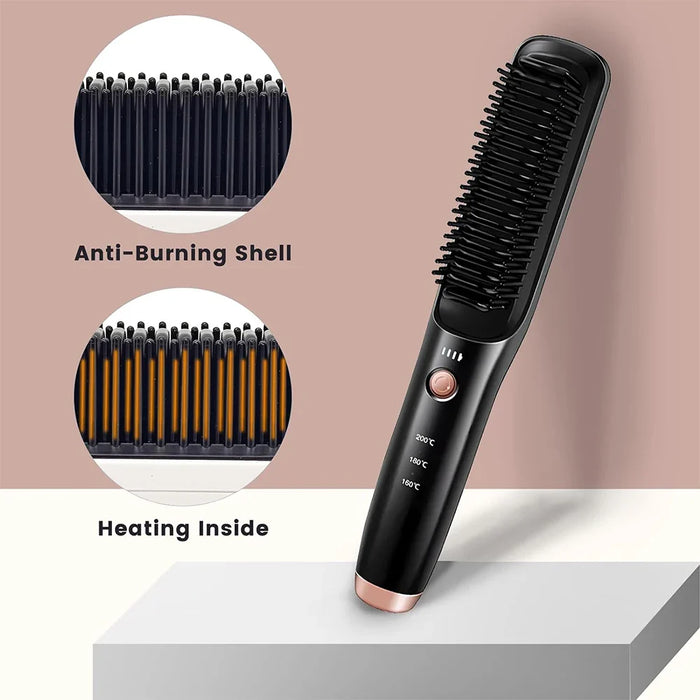 Electric Hair Brushes Multifunctional Cordless Hair Straightener Brush Fast Heating Comb Anti-scalding Ceramic Hair Curler