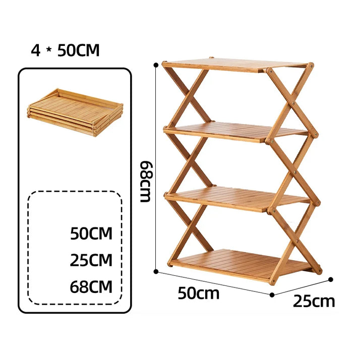 GIANXI Camping Bamboo Shelf Rack Foldable Outdoor 3 Plies 4 Plies Folding Storage Rack portable table Flower Rack Shoe Rack