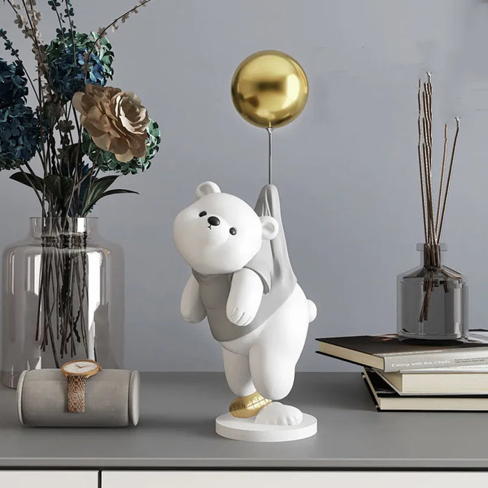 Creative Balloon Polar Bear Resin Ornaments, Home Decor Crafts, Office Desk Figurines, Bookcase Sculpture Craft