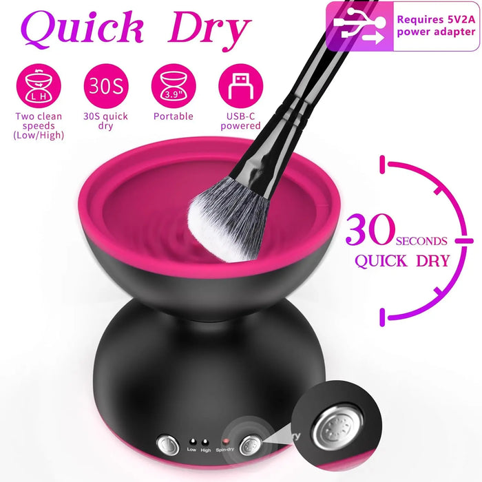 ATAWOL Makeup Brush Cleaner Machine, Two Gears Speed and Dehydration Function，Travel Portable Automatic