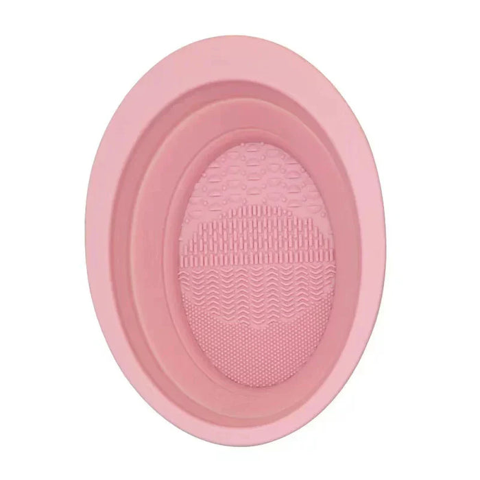 Multi-functional Silicone Makeup Brush Cleaning Bowl Powder Puff Beauty Washing Scrubber Pad with Folding Brush Holder