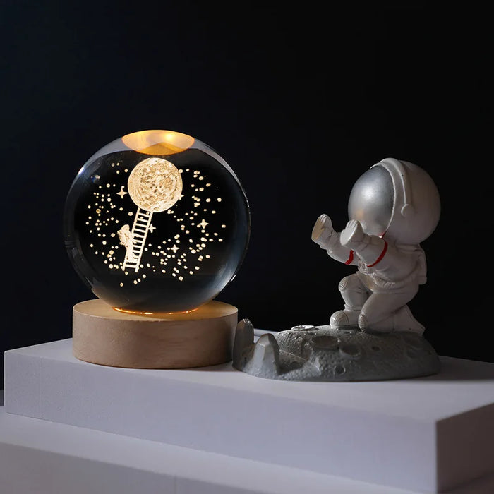 Christmas Crystal Ball Decoration 2023 Astronomy Solar System Planets Moon Astronaut LED Balls Home Snow Glass Globe Decorations