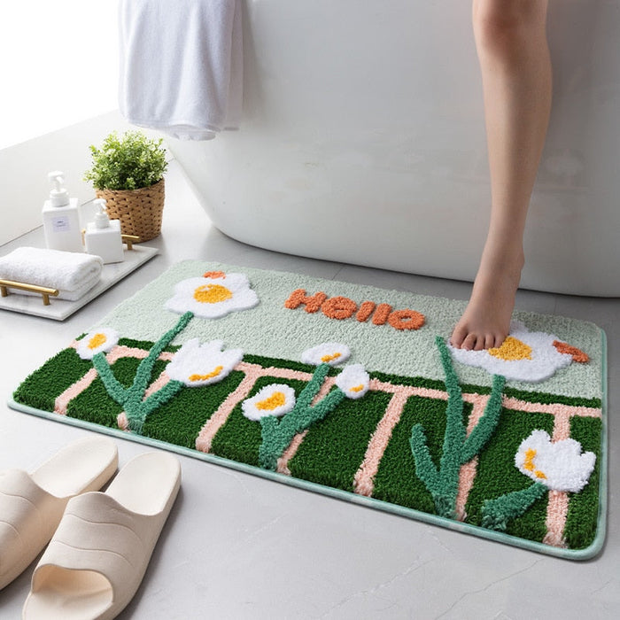 Shower and Bath Room Flower Floor Mat Carpet Rugs Water Absorbent Non-Slip Soft Microfiber Bathmats Machine Washable