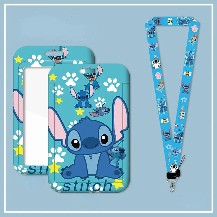 Disney Anime Credential Badge Holder Kawaii Stitch Card Holders Student Campus Lanyard Cards Holder Neck Straps for Kids Gift