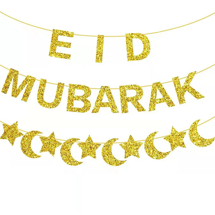 EID Mubarak Banner Ramadan Kareem Banner Party Decorations Supplies Star Moon Hanging Ornament Umrah Mubarak Decoration for Home