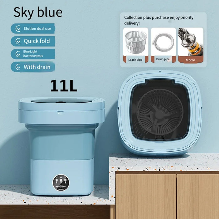 6L 11L Folding Portable Washing Machine with Spin Dryer for Clothes Travel Home Ultrasonic Underwear Socks Mini Washer 110V 220V