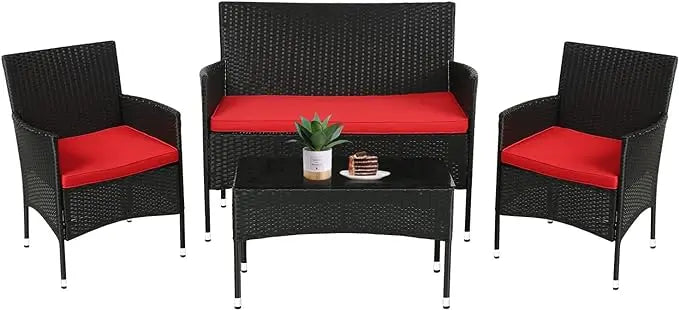 FDW Patio Furniture Set 4 Pieces Outdoor Rattan Chair Wicker Sofa Garden Conversation Bistro Sets for Yard,Pool or Backyard